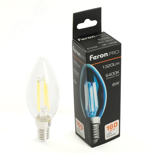 Лампа светодиодная LED 8вт Е14 дневной свеча FILAMENT .PRO